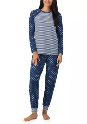 Cuddl Duds Women's Long Sleeve Jogger Pajama Set, Navy Blue, XL | Belk