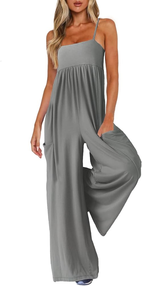 Jumpsuits for Women Spaghetti Strap Wide Leg One Piece Overalls Summer Rompers with Pockets Beach... | Amazon (US)