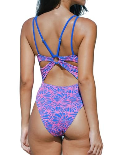 CUPSHE Women's One Piece Swimsuit Bathing Suit Deep V Neck Back Cutout Adjustable Straps O Ring, S | Amazon (US)