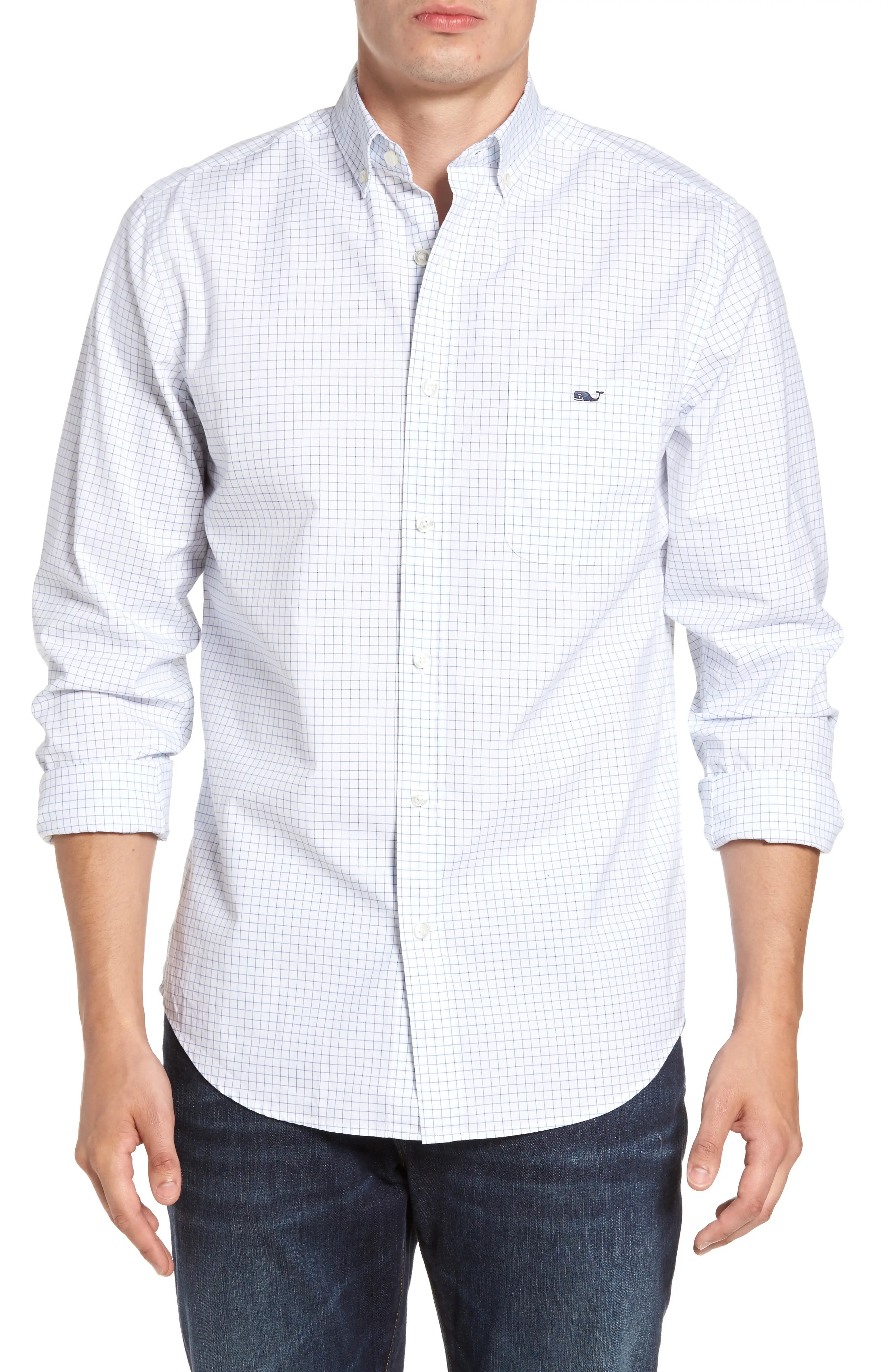Navy Beach Classic Fit Check Sport Shirt | Nordstrom