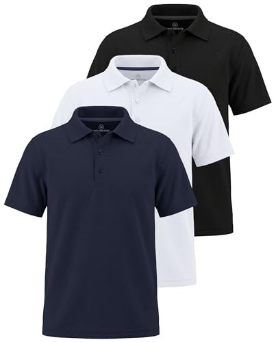 Real Essentials 3 Pack: Boy's Short Sleeve Polo Shirt - School Uniform Active Performance Golf (Ages 4-16) - Set 9, L (12/14) | Amazon (US)