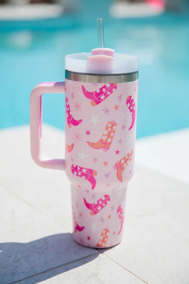 Sippin' Pretty Boots 40 0z Drink Tumbler With Lid And Straw DOORBUSTER | Pink Lily