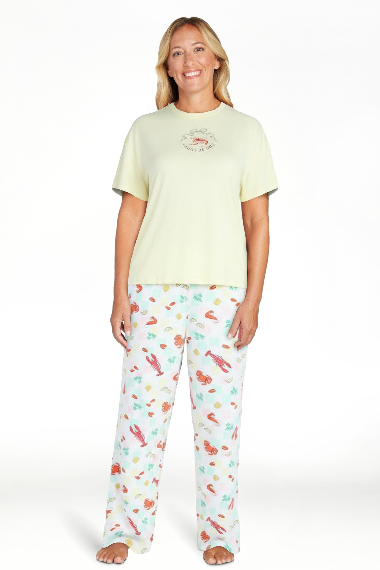 Joyspun Women's Dreamy Soft Collection Short Sleeve Sleep Top and Open Leg Pant Pajama Set, 2-Pie... | Walmart (US)