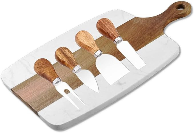 Marble and Acacia Wood Cheese Cutting Board with 4Pcs Cheese Knife Set,Luxury Charcuterie Serving... | Amazon (US)