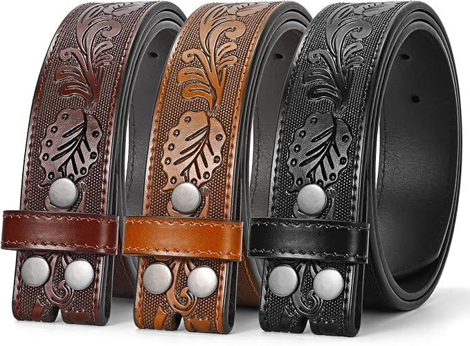 3 Pack Western Belts for Men Woman Without Buckle Cowboy Belt | Embossed Genuine Leather, 1.5" Wi... | Amazon (US)