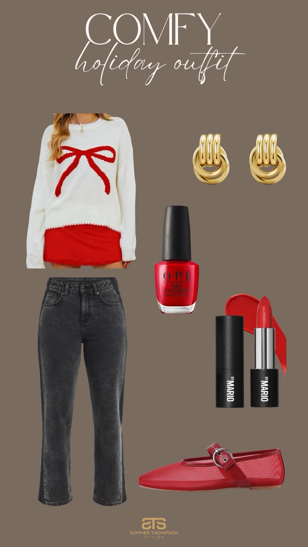 Comfy holiday outfit! 

Comfy. Cozy. Trending. Best sellers. Bow. Denim.  Nail polish. Gold earrings. Red lipstick 

#LTKSeasonal #LTKStyleTip #LTKHoliday