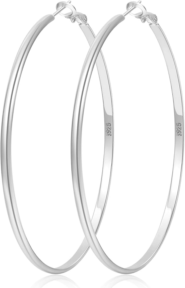 Senteria 925 Sterling Silver Hoop Earrings Lightweight Large Silver Hoops Earrings Hypoallergenic... | Amazon (US)