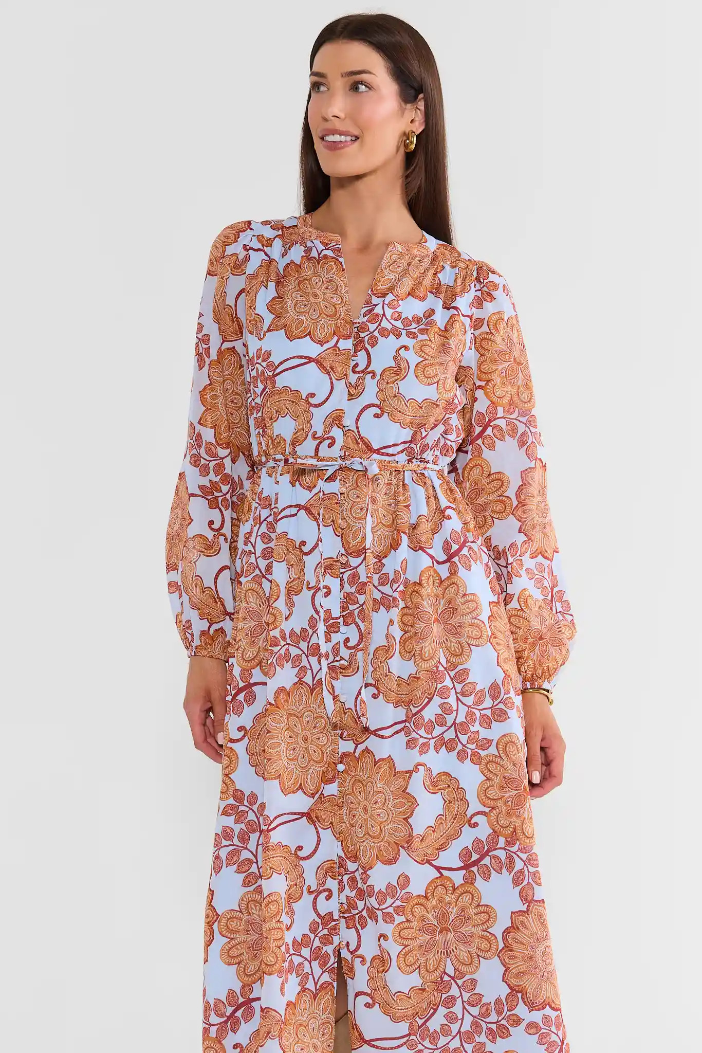 Light Blue Paisley Printed Midi Dress | Avara