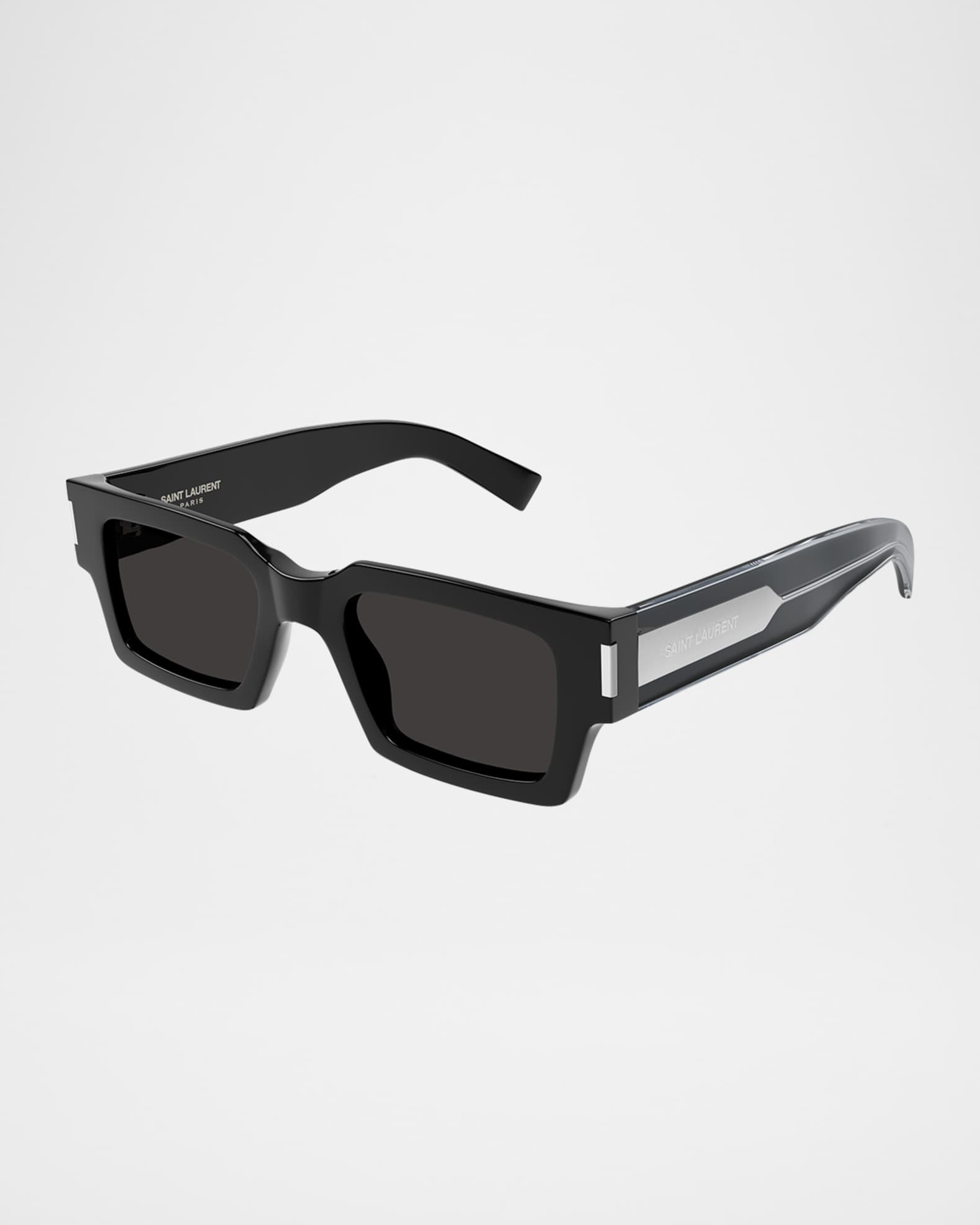 Saint Laurent Men's Rectangle Acetate Sunglasses with Logo | Neiman Marcus