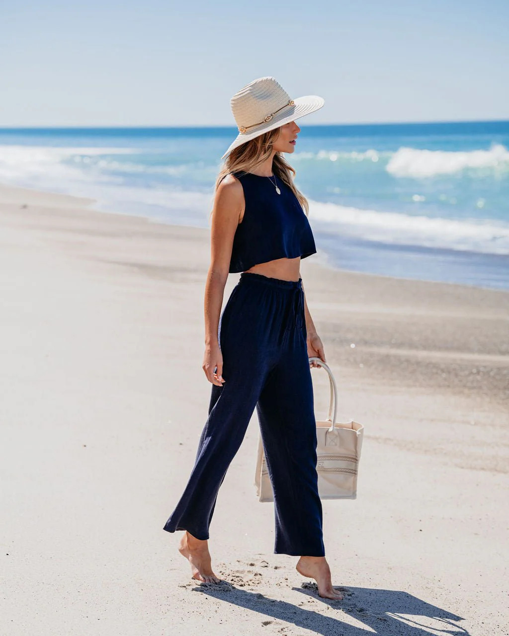 Navy Linen Cropped Tank Top & Pants Set | Magnolia Boutique