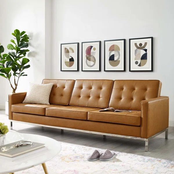 Zareen 91" Faux Leather Recessed Arm Sofa | Wayfair Professional