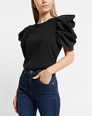 Taffeta Puff Sleeve Tee | Express