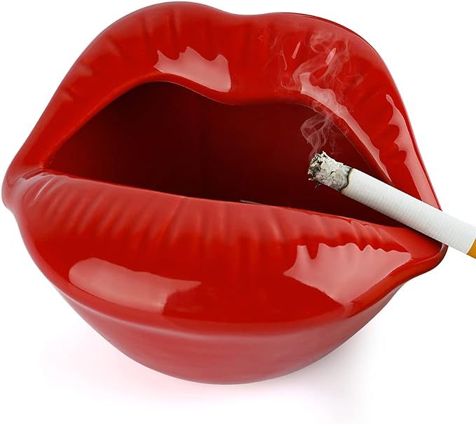 Loghot Creative Ceramic Cigarette Ashtrays with Lips Style Fashion Home Decorations (Light Red) | Amazon (US)