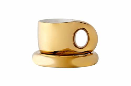 GIYOMGIYOM Chubby Round Silver/Gold Mug and Saucer Set - Creative & Luxurious Designs for Coffee & Tea Lovers 10 oz Mugs (Gold) | Amazon (US)