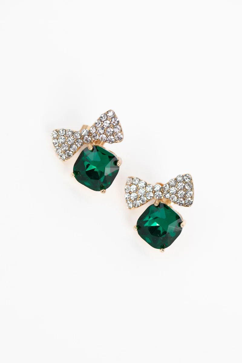 Blythe Bow Tie Earrings- Emerald | Avara