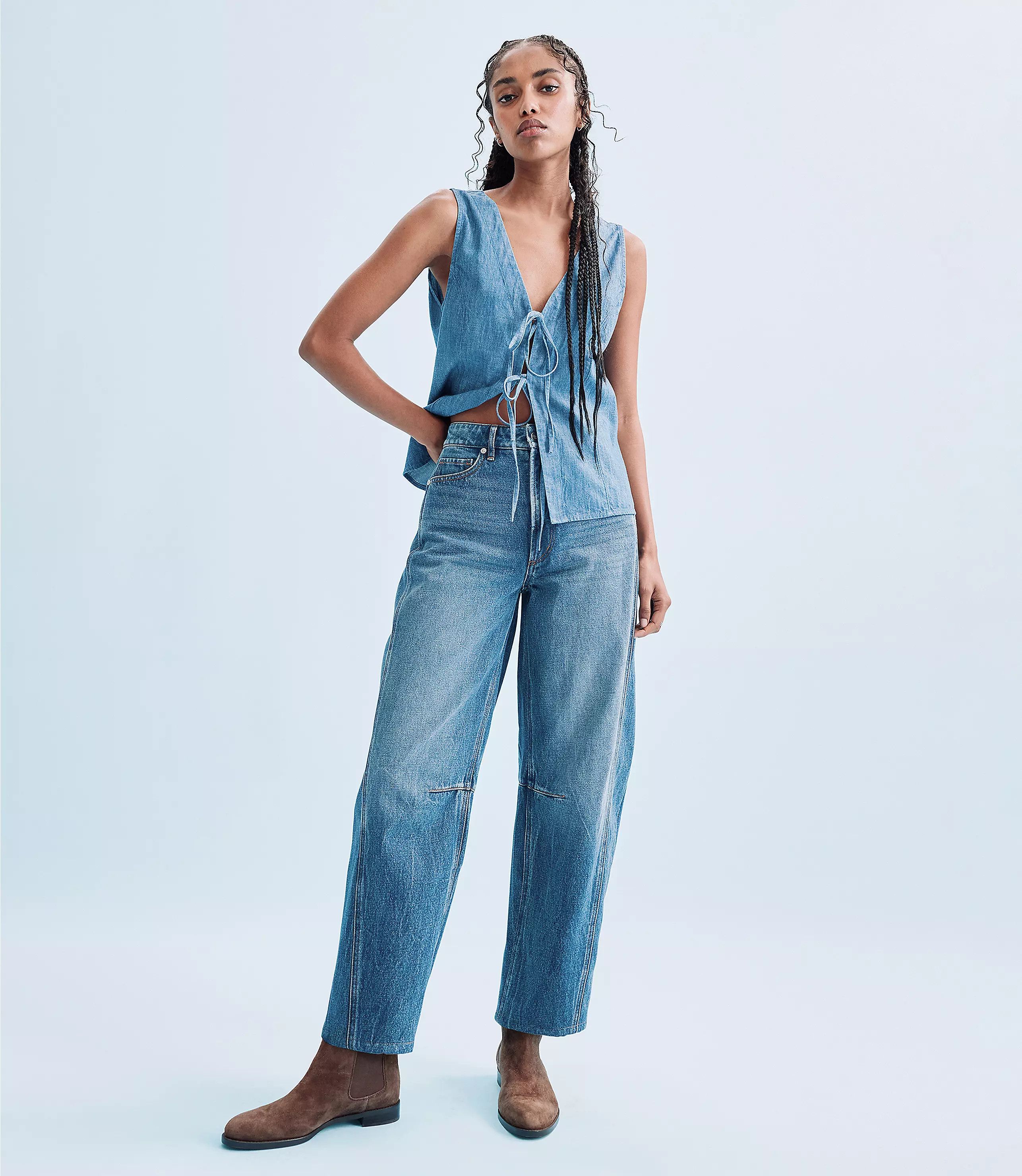 Rivete Seamed High Rise Barrel Jeans in Dark Wash | LOFT