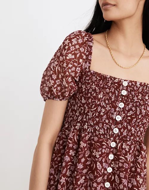 Lucie Smocked Button-Front Midi Dress in Batik Vine | Madewell