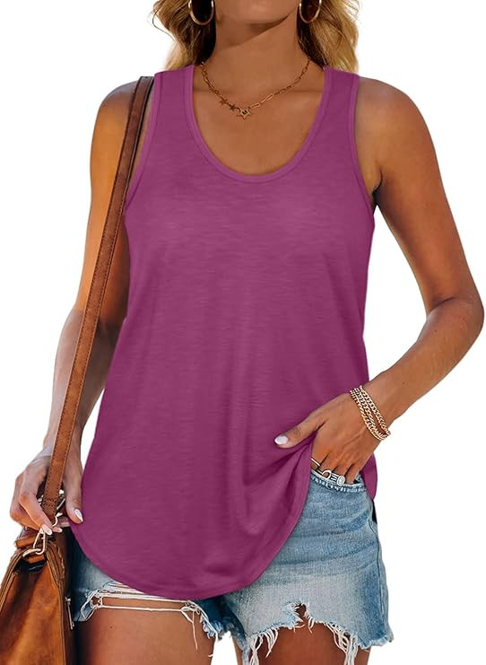 XIEERDUO Womens Racerback Tank Tops Loose Fit Causal Summer U Neck | Amazon (US)