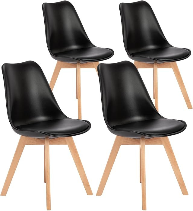 OLIXIS Set of 4 Dining Kitchen Mid-Century Modern Chairs with Wood Legs and PU Leather Cushion fo... | Amazon (US)