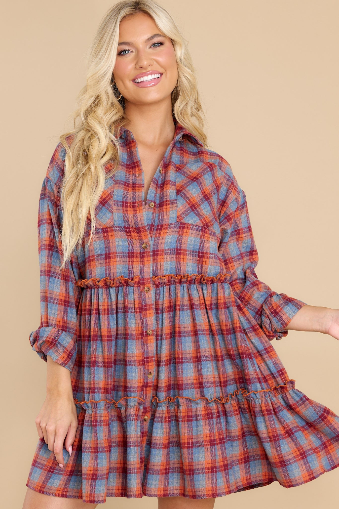 Like A Book Dusty Blue Multi Plaid Dress | Red Dress 