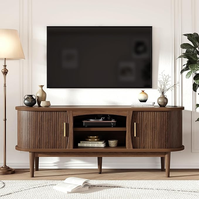 Mid Century TV Stand for TVs up to 65 Inches, Entertainment Center with Storage, Power Outlet, Fl... | Amazon (US)