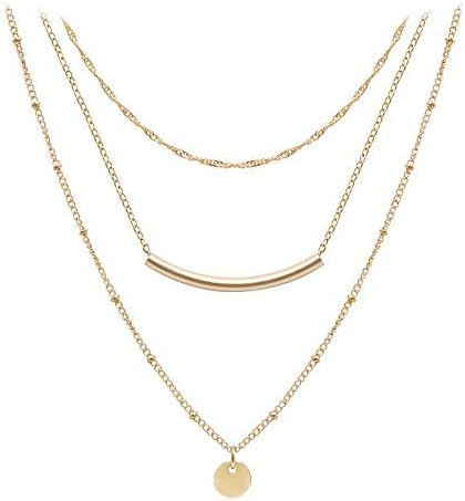 Aisansty Dainty Layered Choker Necklaces Handmade Coin Tube Star Pearl Pendant Multilayer Adjusta... | Amazon (US)