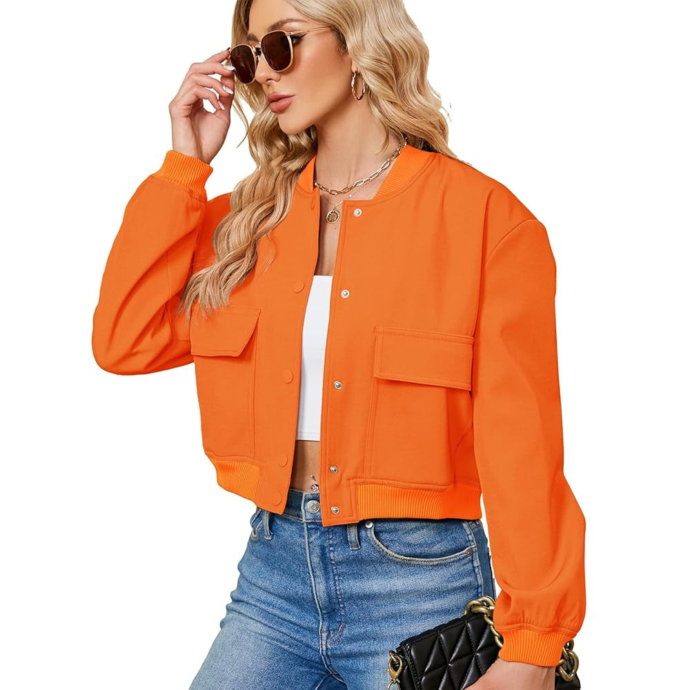 Zando Bomber Jacket Women 2025 - Short Cropped Jacket Women Button Down Long Sleeve Casual Varsit... | Amazon (US)