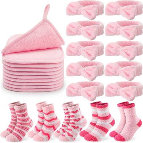 Ramede 10 Sets Galentines Day Gifts Bulk for Women Valentines Day Gifts Pink Valentines Socks Makeup Headband Remover Cloth(Pink) | Amazon (US)