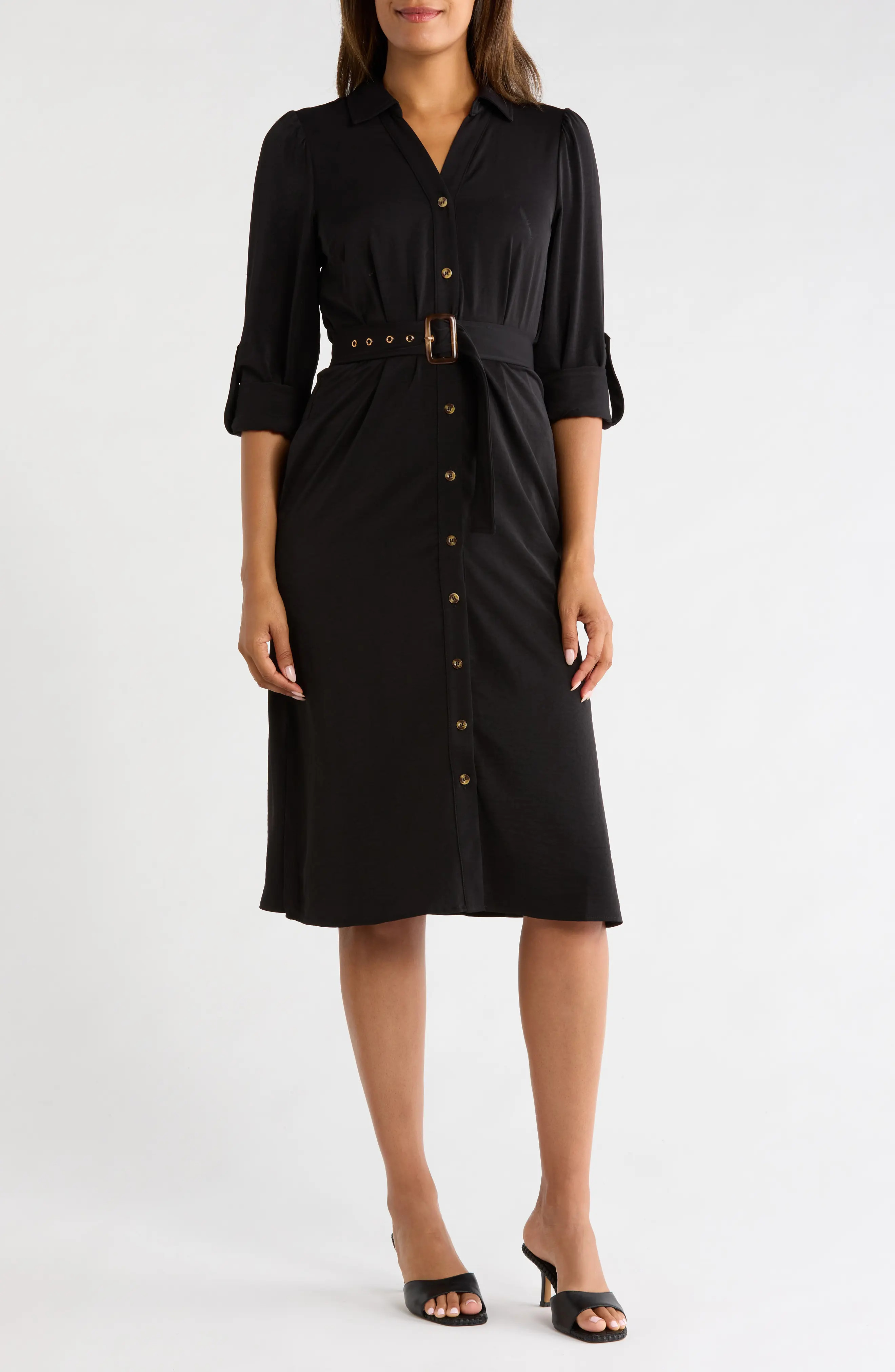 Lucky Brand Long Sleeve Belted Shirtdress in Black at Nordstrom Rack, Size Small | Nordstrom Rack