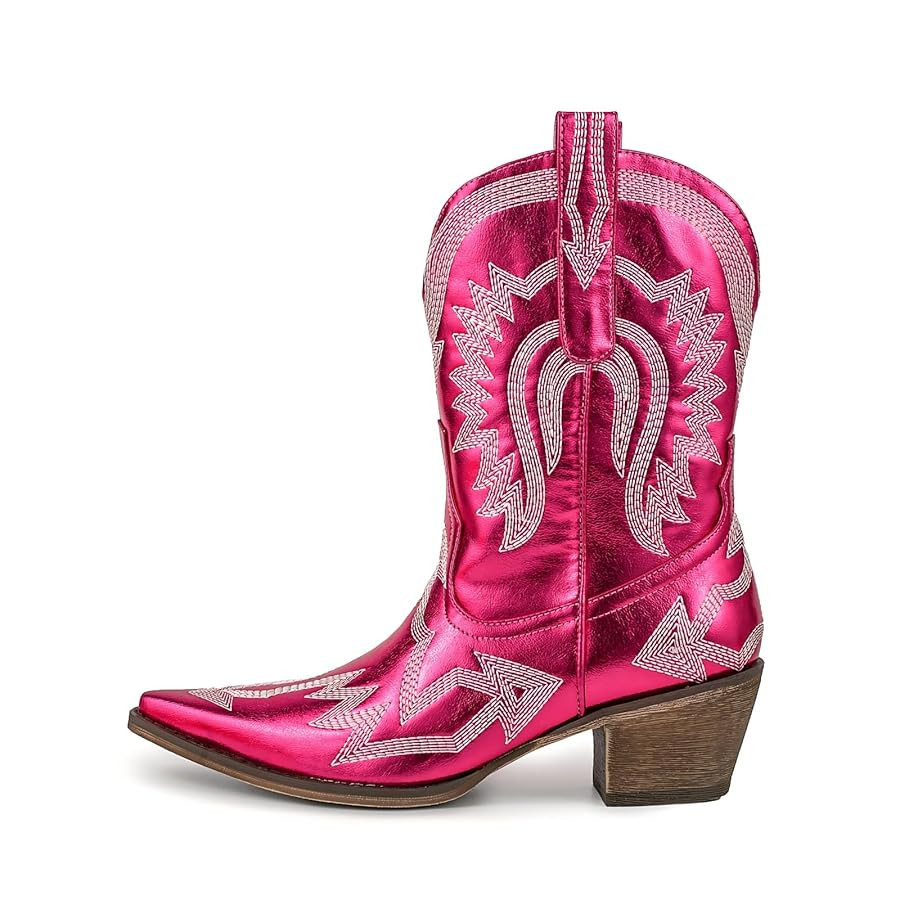 Women's Embroidered Cowgirl Boots Calf Thick Heels Pointed Head Country Music Festival Vintage We... | Amazon (US)