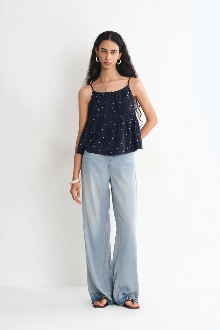 Ellie Polka Dot Cami Top in Linen Blend | Fabrique