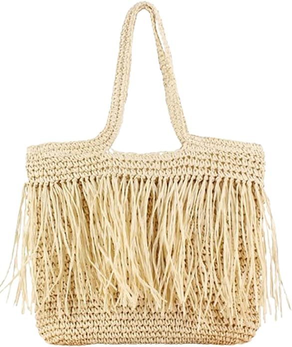 Straw Beach Bag Vintage Hobo Bags Shoulder Bag Women Everything Tote Bag Summer Beach Bag Work Tr... | Amazon (US)