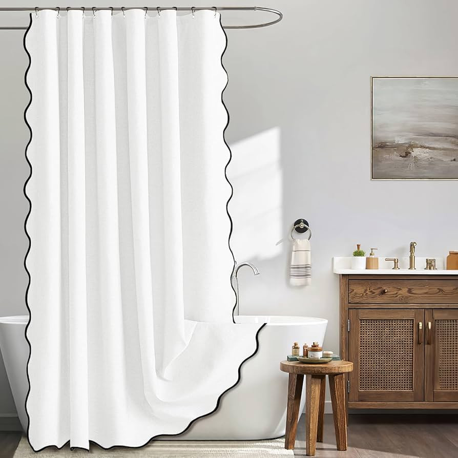 MIULEE 84" Long Scalloped Shower Curtain Linen Textured with 12 Metal Hooks Cute Extra Long Heavy... | Amazon (US)