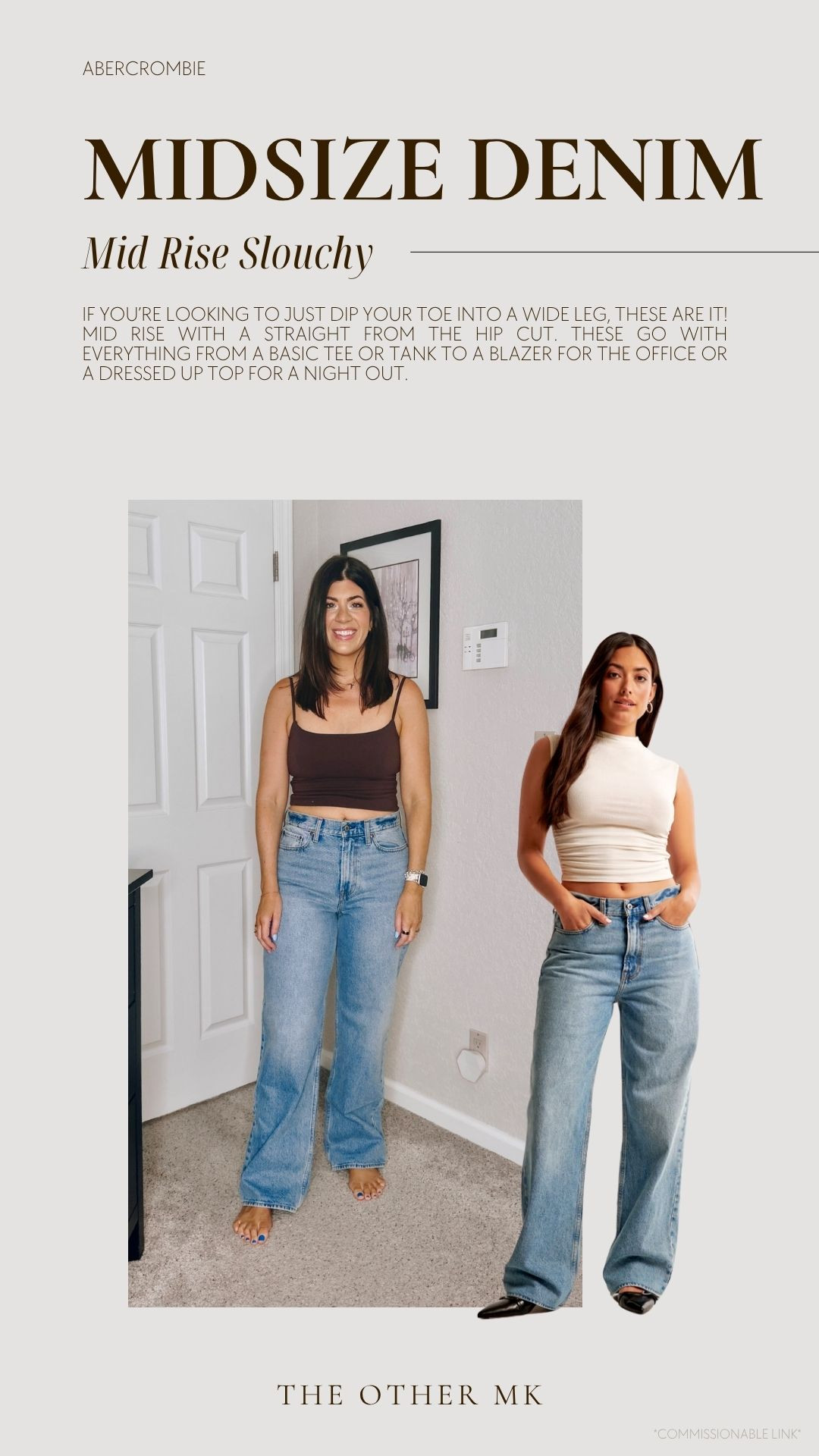 Wearing size 29 long curve and use code DENIMAF! if you’re looking to just dip your toe into a wide leg, these are it! Mid rise with a straight from the hip cut. These go with everything from a basic tee or tank to a blazer for the office or a dressed up top for a night out. denim sale, fall jeans, fall denim, jeans on sale, midsize denim, Abercrombie jeans 

 #LTKSeasonal #LTKSaleAlert #LTKMidsize