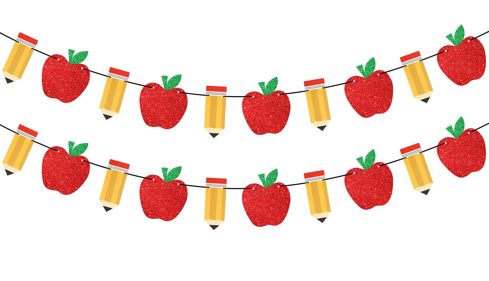 Pre-Strung Back to School Banner - NO DIY First Day of School Banner Garland 2 Pieces Pencil Appl... | Amazon (US)