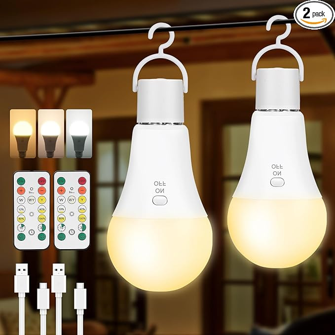 2 Pack Rechargeable Light Bulbs, Battery Operated Light Bulbs with Remote, Keep Lighting During P... | Amazon (US)