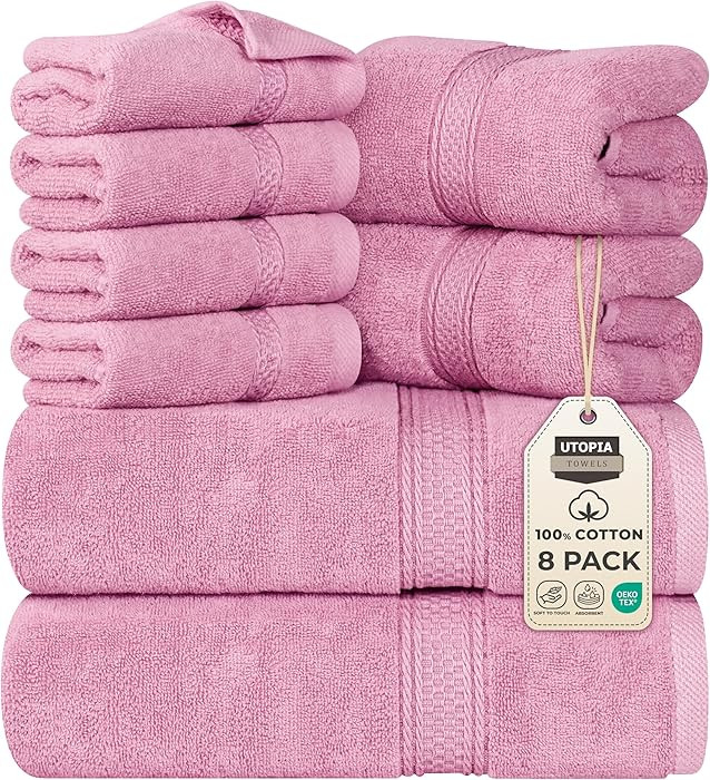Utopia Towels 8 Piece Premium Towel Set, 2 Bath, 2 Hand, and 4 Wash Cloths, 600 GSM 100% Ring Spu... | Amazon (US)