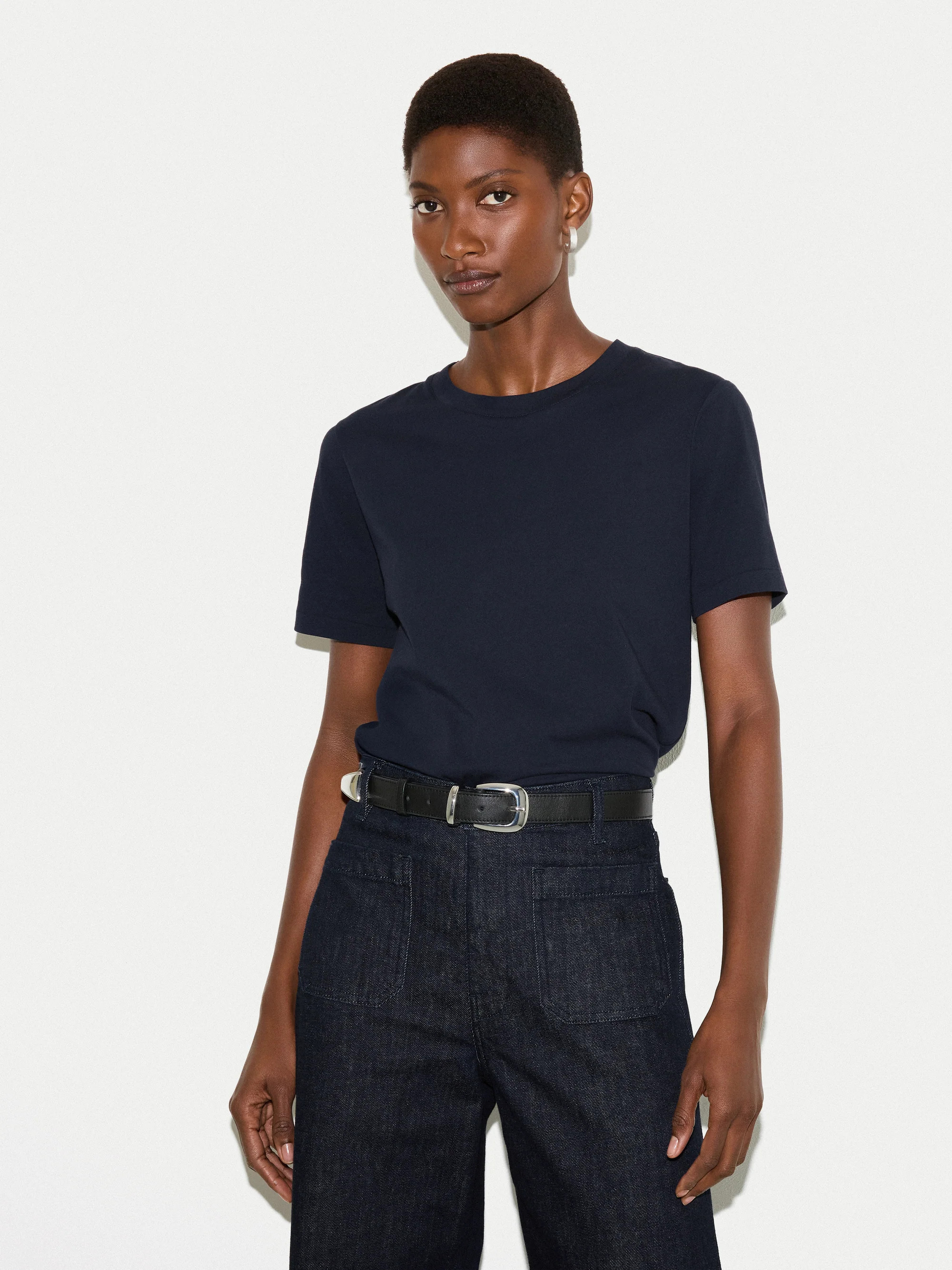Supima Cotton Crew Neck T-shirt | Navy | Jigsaw (UK)