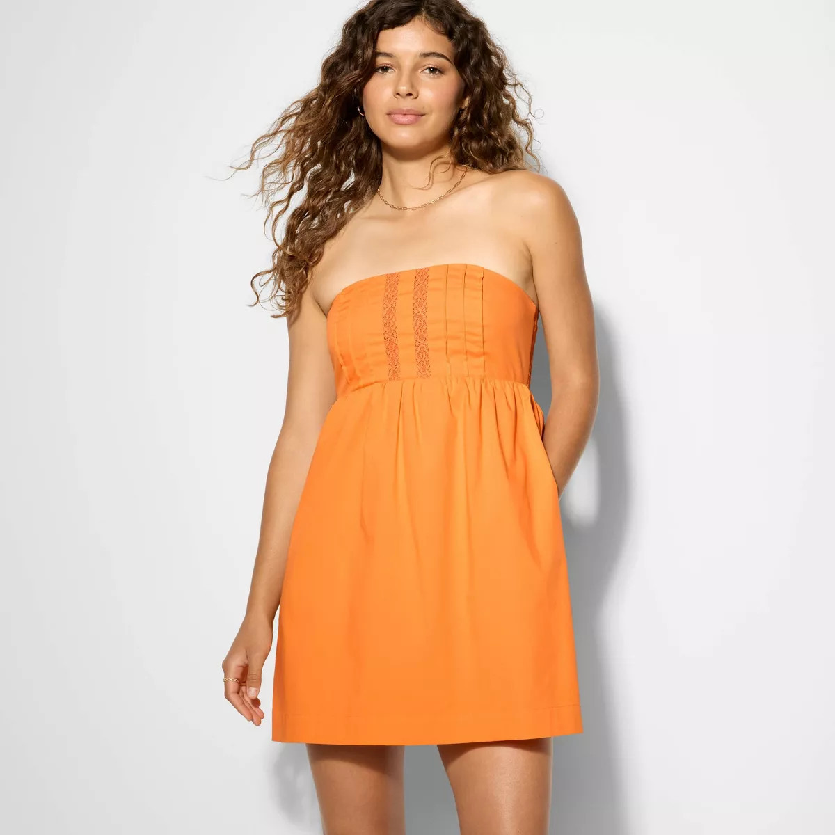 Women's Pintuck Strapless Babydoll Dress - Wild Fable™ Orange | Target