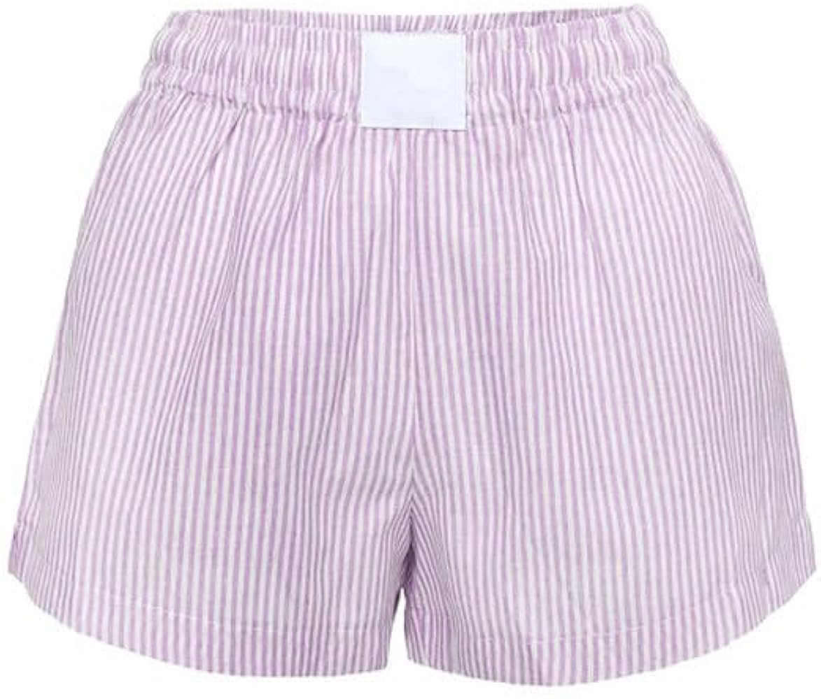 Women Striped Boxer Shorts Cute Lounge Shorts Y2k Low Rise Elastic Waist Casual Pajama Sleep Shor... | Amazon (US)