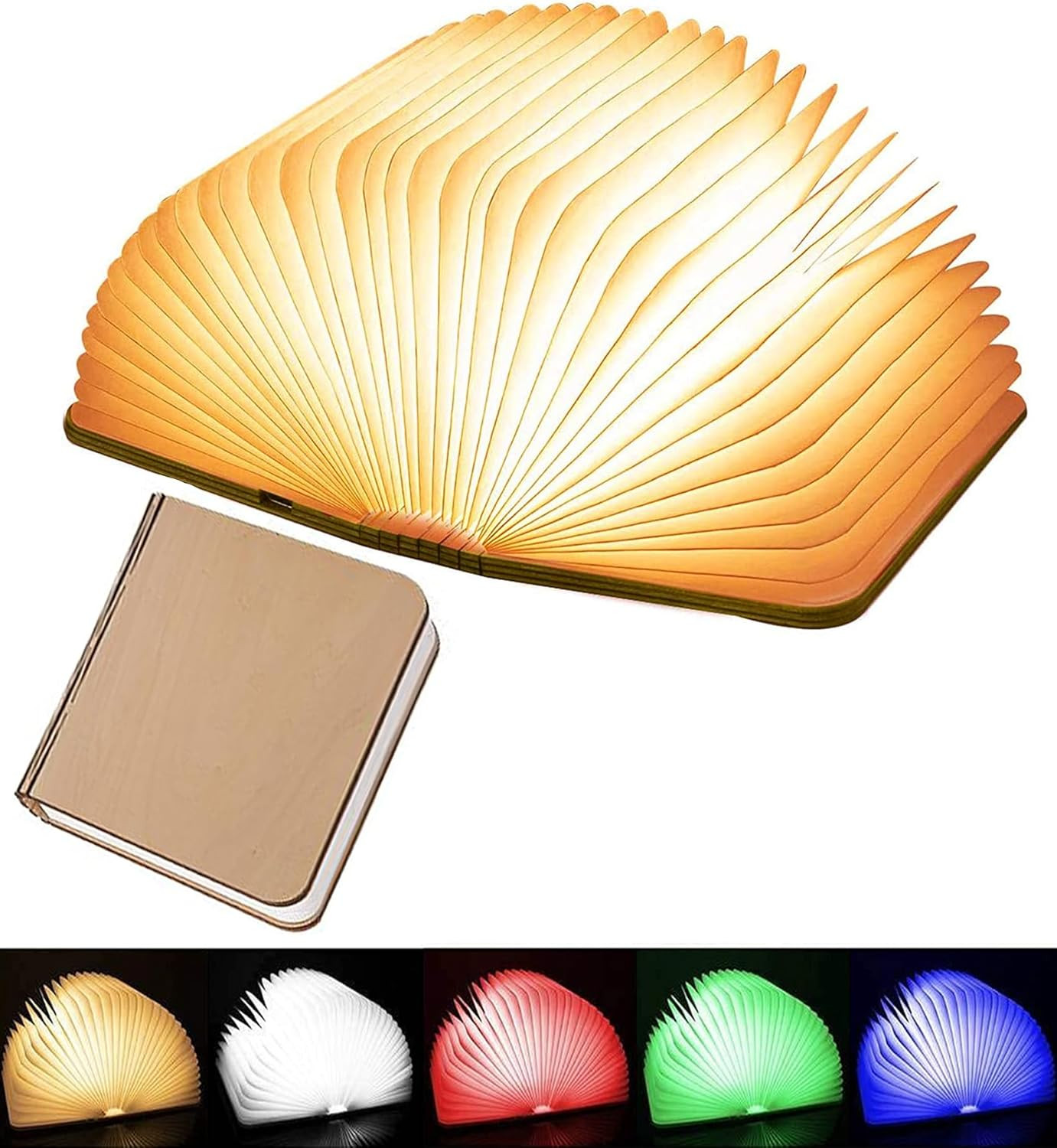 Tiuredx Wooden Book Light, Upgraded 5 Colors Creative LED Book Night Light USB Rechargeable Magne... | Amazon (US)