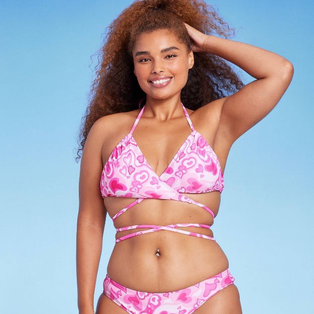 Women's Wrap Bralette Bikini Top - Wild Fable™ Pink Heart Print | Target