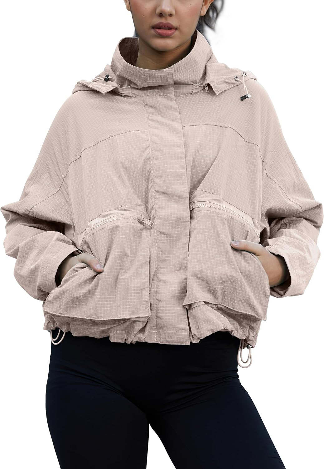 Womens Waterproof Plaid Rain Jacket, Lightweight Windproof Outdoor Trench Coat Windbreaker with Removable Hood | Amazon (CA)