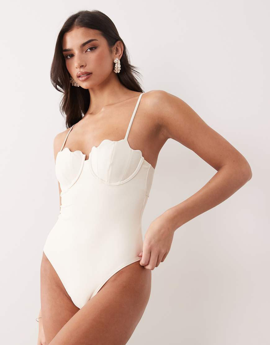 South Beach scallop underwire swimsuit in white | ASOS (Global)