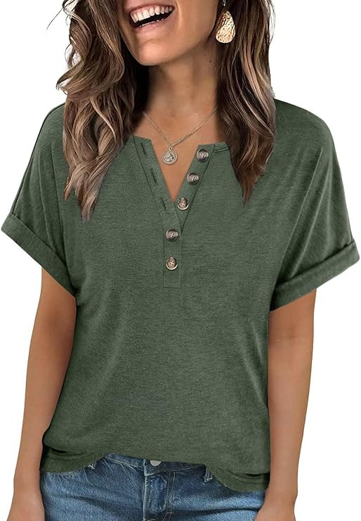 MixShe Womens Short Sleeve Henley T Shirt with Button Front Casual Summer Lightweight Tunic Tops | Amazon (US)