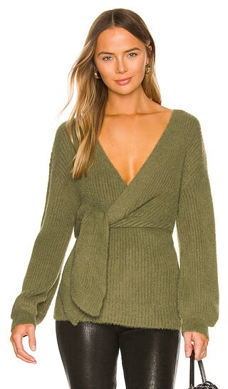 x REVOLVE Khalida Wrap Sweater in Forest Green | Revolve Clothing (Global)
