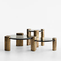 Alchemy Burnished Brass and Cast Glass Tiered Round Coffee Table and End Table Set + Reviews | Cr... | Crate & Barrel
