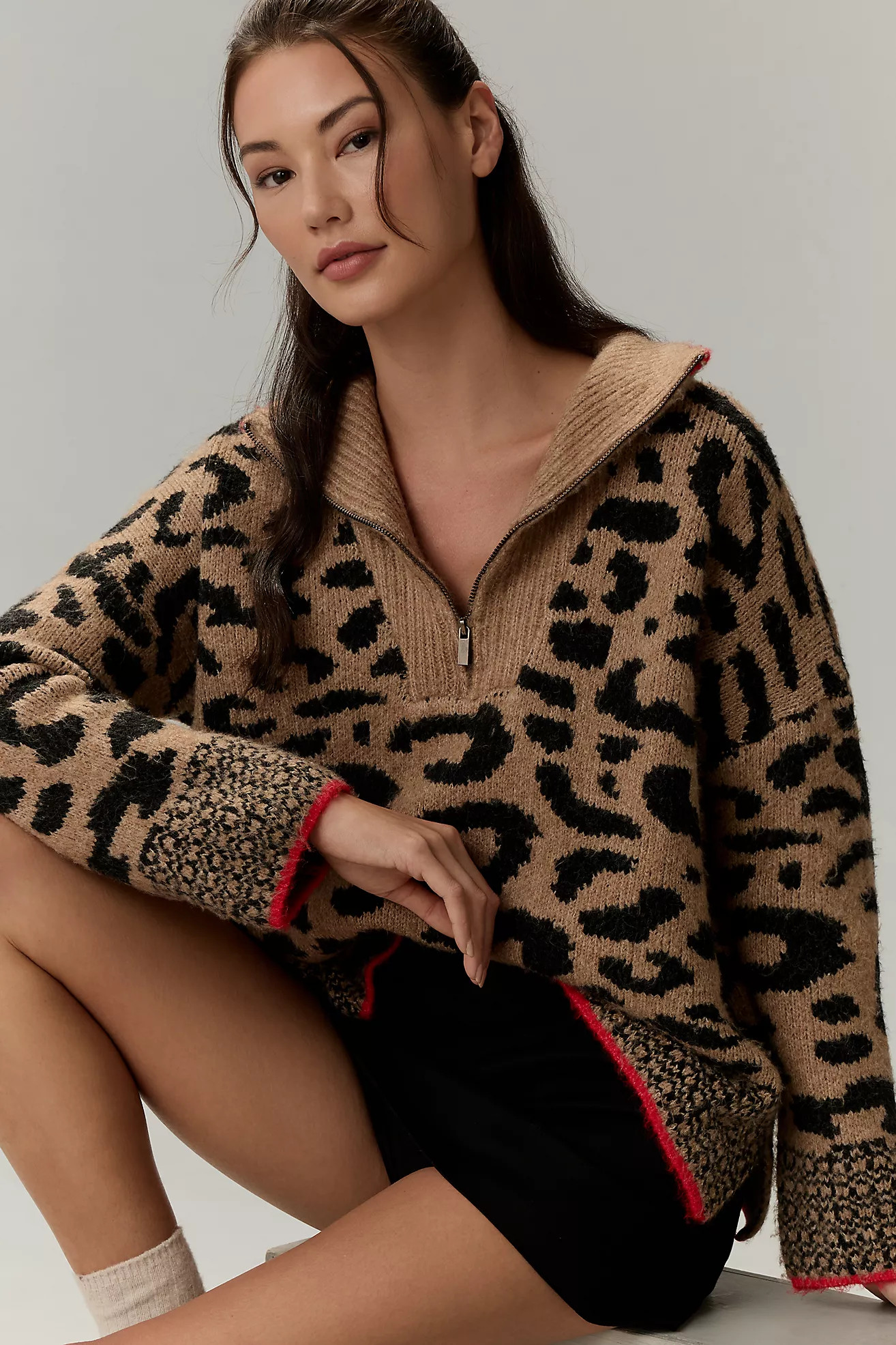 John + Jenn Printed Quarter-Zip Sweater | Anthropologie (US)