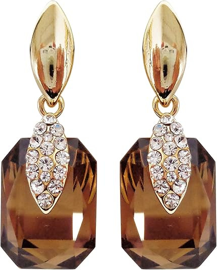 Navachi 18k Gold Plated Spindle Shape Metal White Crystal Square Zircon Dangle Stud Earrings | Amazon (US)