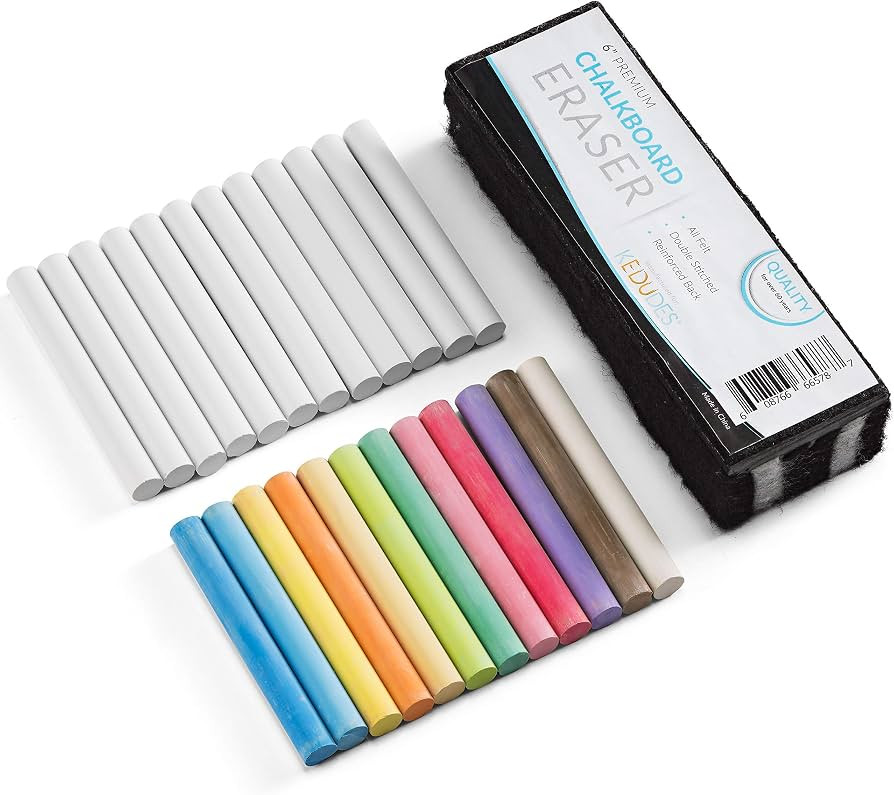 Kedudes Dustless Chalk with Eraser, 24pk - 12 Colored Chalkboard Chalk and 12 White Chalk for Cha... | Amazon (US)